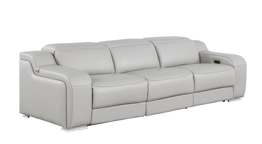103" White Italian Leather Reclining USB Sofa