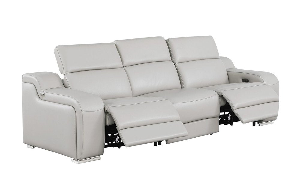 103" White Italian Leather Reclining USB Sofa