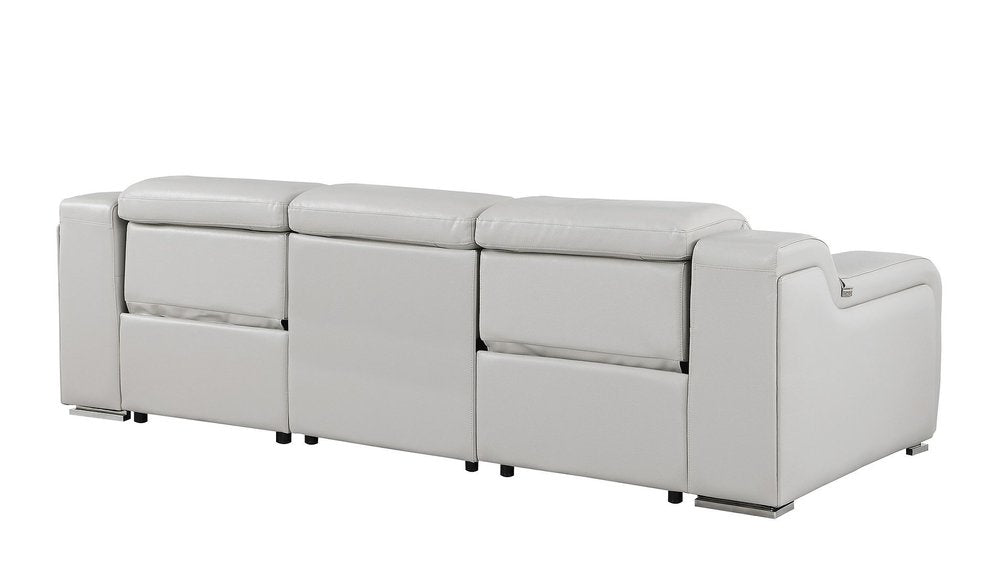 103" White Italian Leather Reclining USB Sofa
