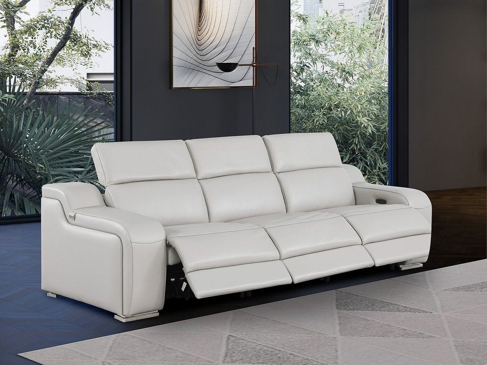 103" White Italian Leather Reclining USB Sofa