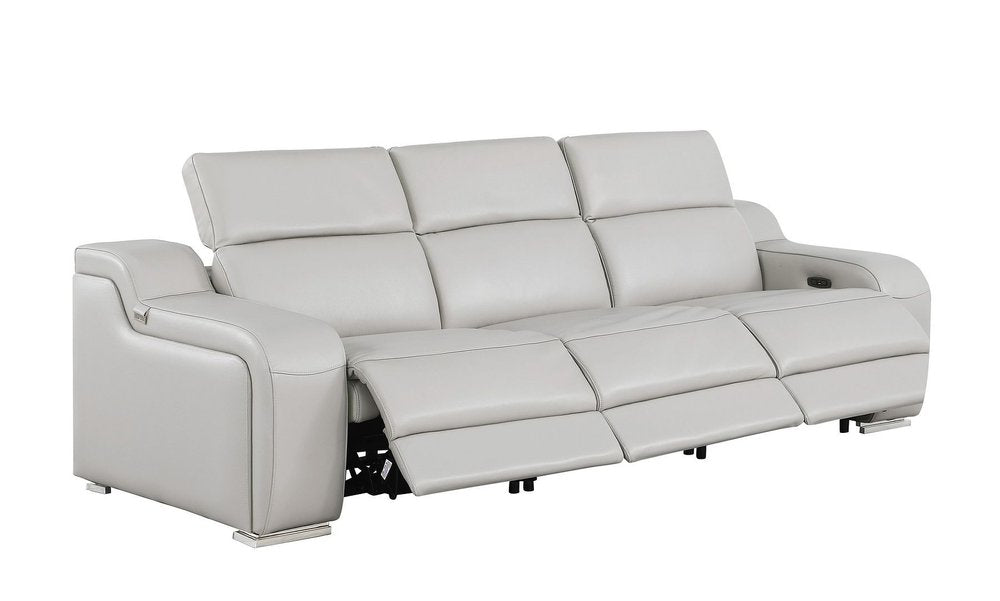 103" White Italian Leather Reclining USB Sofa