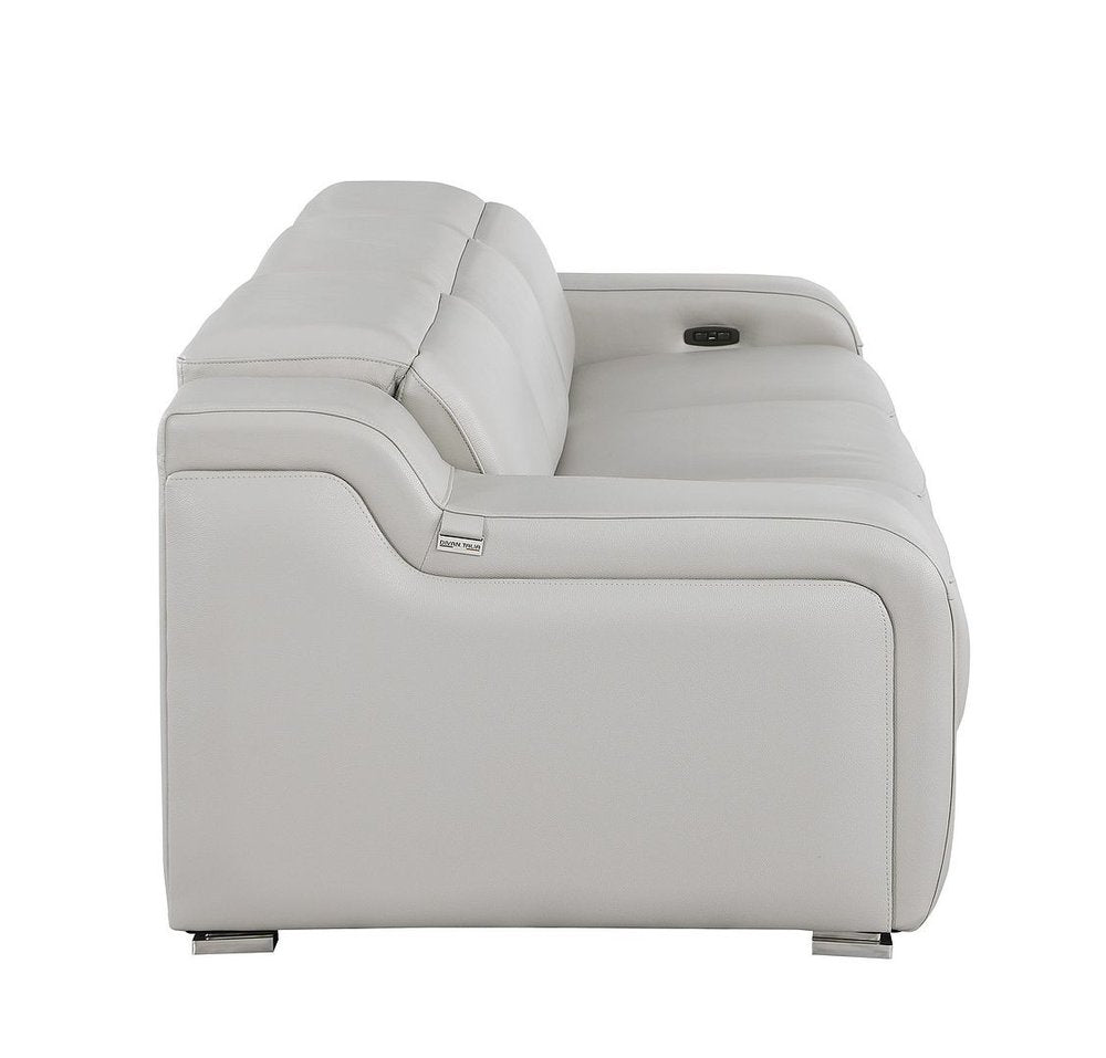 103" White Italian Leather Reclining USB Sofa