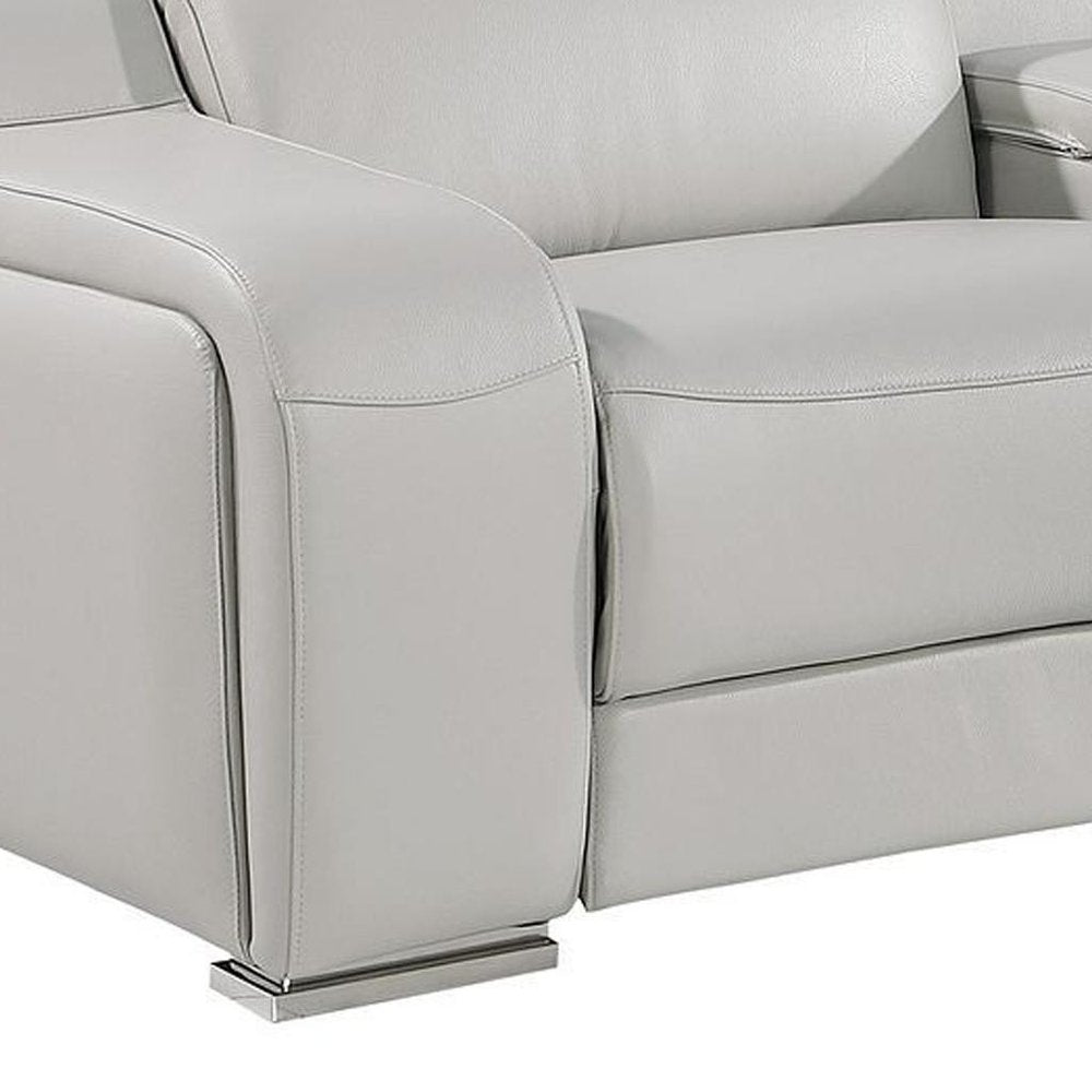 129" White Italian Leather Reclining USB Sofa And Storage