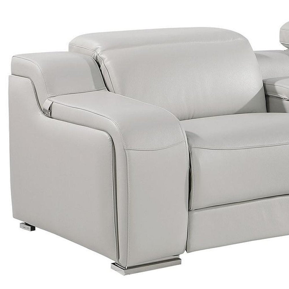 129" White Italian Leather Reclining USB Sofa And Storage