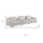 129" White Italian Leather Reclining USB Sofa And Storage