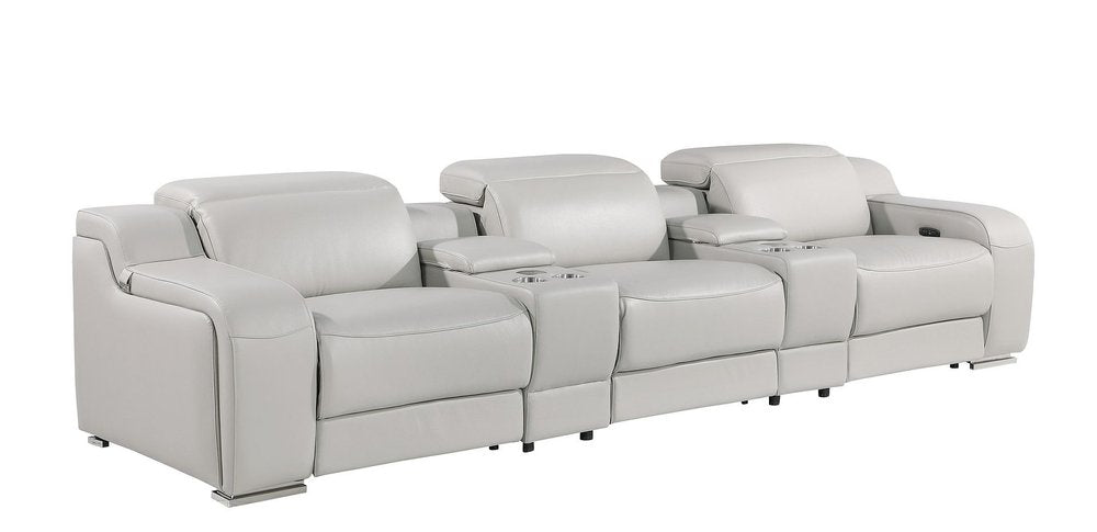 129" White Italian Leather Reclining USB Sofa And Storage
