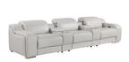 129" White Italian Leather Reclining USB Sofa And Storage