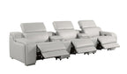 129" White Italian Leather Reclining USB Sofa And Storage