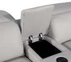 129" White Italian Leather Reclining USB Sofa And Storage