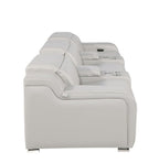 129" White Italian Leather Reclining USB Sofa And Storage