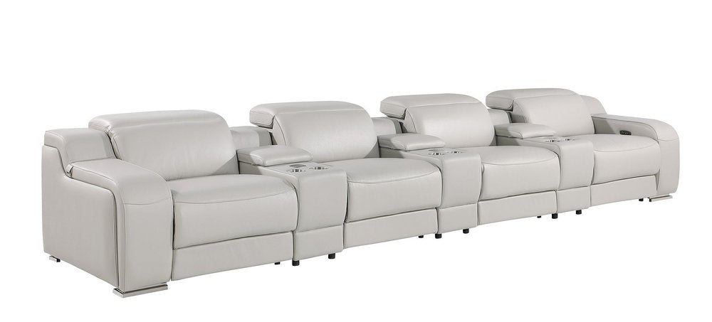 169" White Italian Leather Reclining USB and Wireless Charger Sofa And Storage