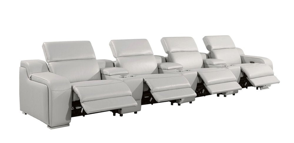 169" White Italian Leather Reclining USB and Wireless Charger Sofa And Storage