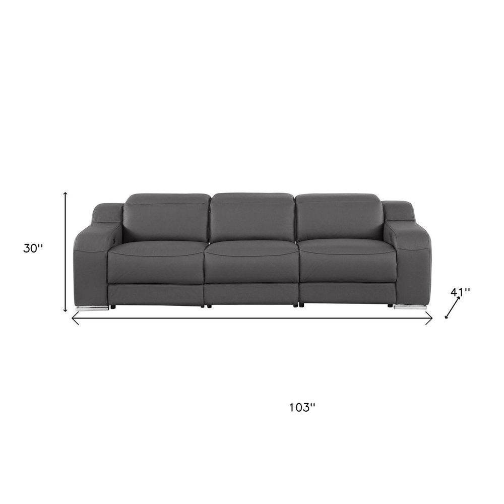 103" White Italian Leather Reclining USB Sofa
