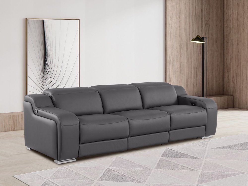 103" White Italian Leather Reclining USB Sofa