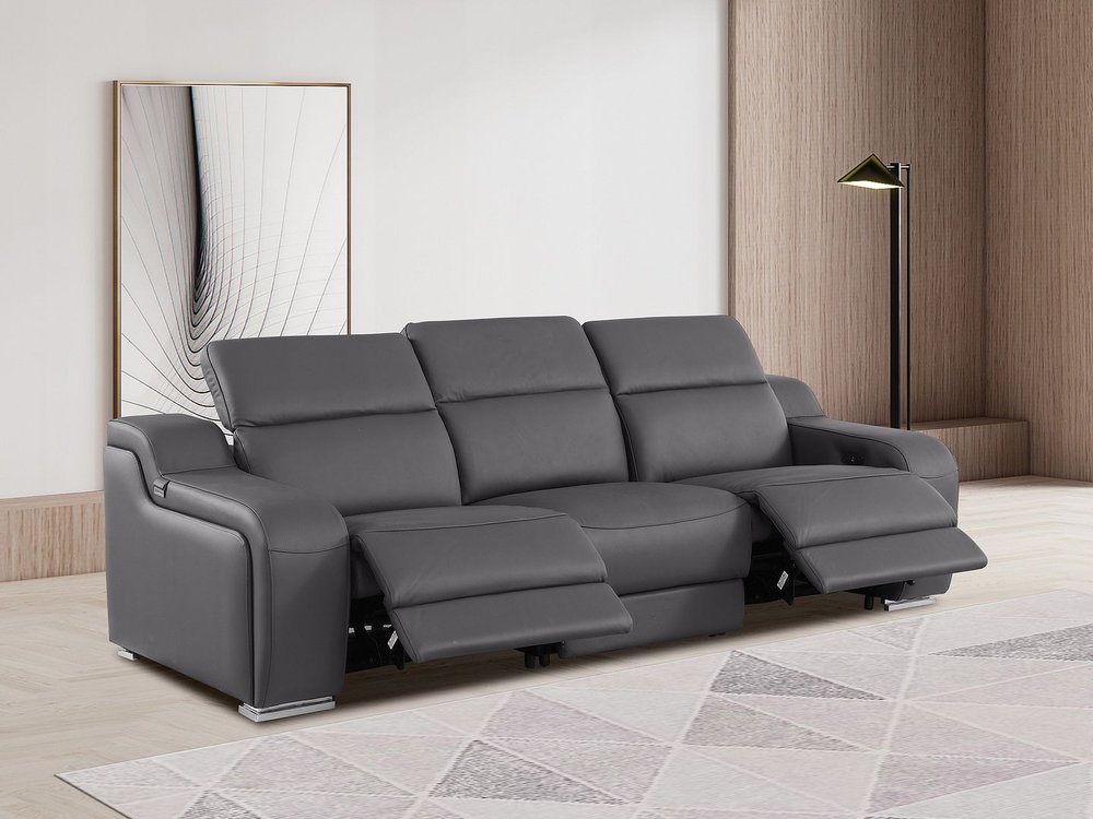 103" White Italian Leather Reclining USB Sofa