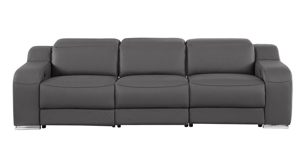 103" White Italian Leather Reclining USB Sofa