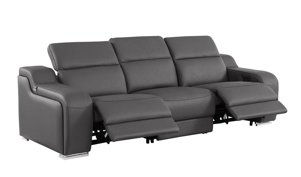 103" White Italian Leather Reclining USB Sofa