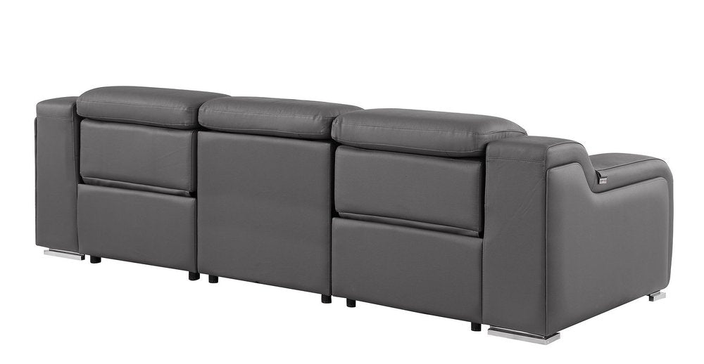 103" White Italian Leather Reclining USB Sofa