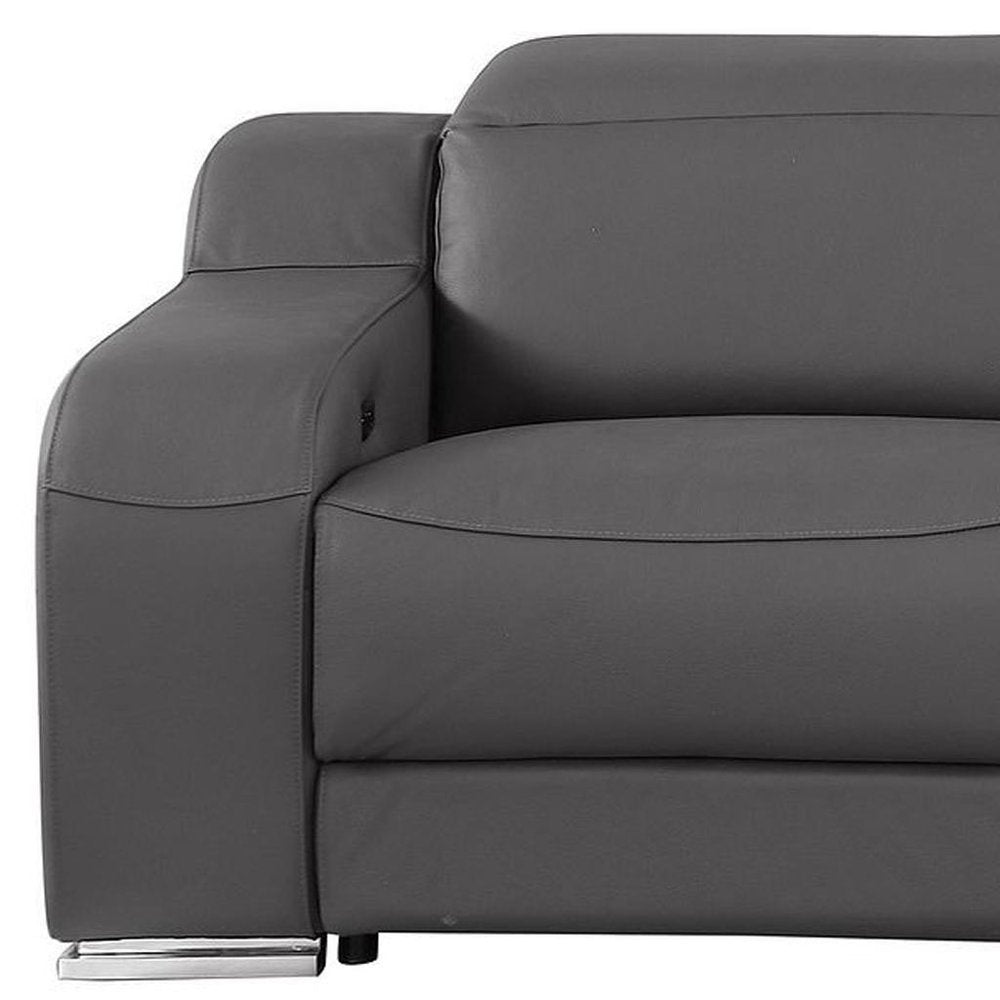 103" White Italian Leather Reclining USB Sofa