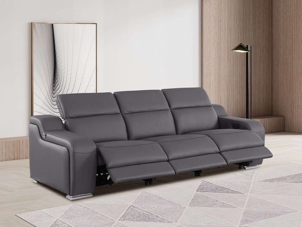 103" White Italian Leather Reclining USB Sofa