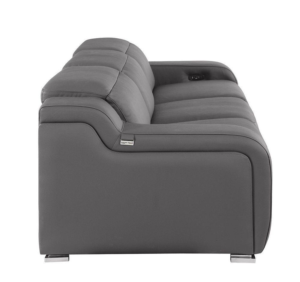 103" White Italian Leather Reclining USB Sofa