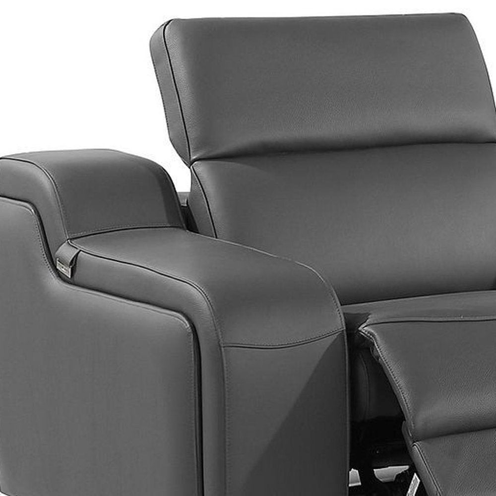 129" White Italian Leather Reclining USB Sofa And Storage