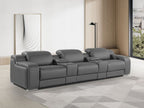129" White Italian Leather Reclining USB Sofa And Storage