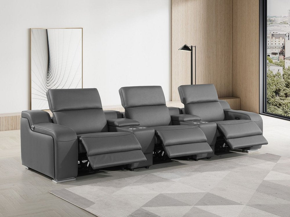 129" White Italian Leather Reclining USB Sofa And Storage