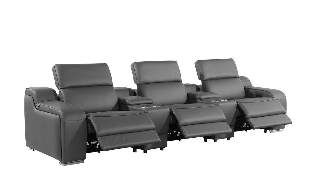 129" White Italian Leather Reclining USB Sofa And Storage