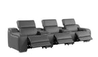 129" White Italian Leather Reclining USB Sofa And Storage