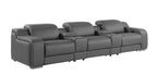 129" White Italian Leather Reclining USB Sofa And Storage