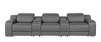 129" White Italian Leather Reclining USB Sofa And Storage