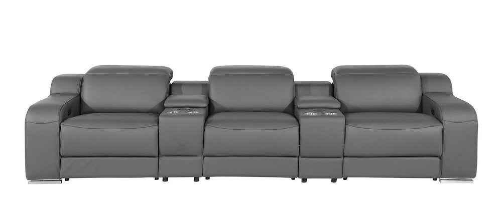 129" White Italian Leather Reclining USB Sofa And Storage