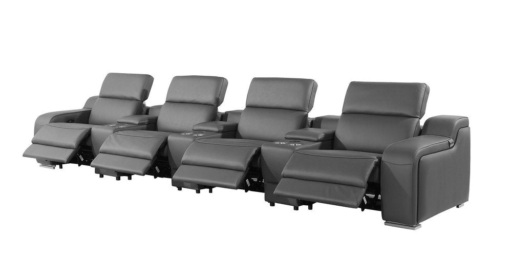 169" White Italian Leather Reclining USB and Wireless Charger Sofa And Storage