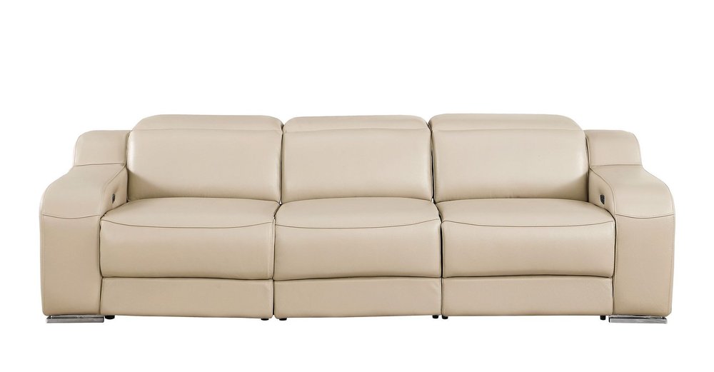 103" White Italian Leather Reclining USB Sofa