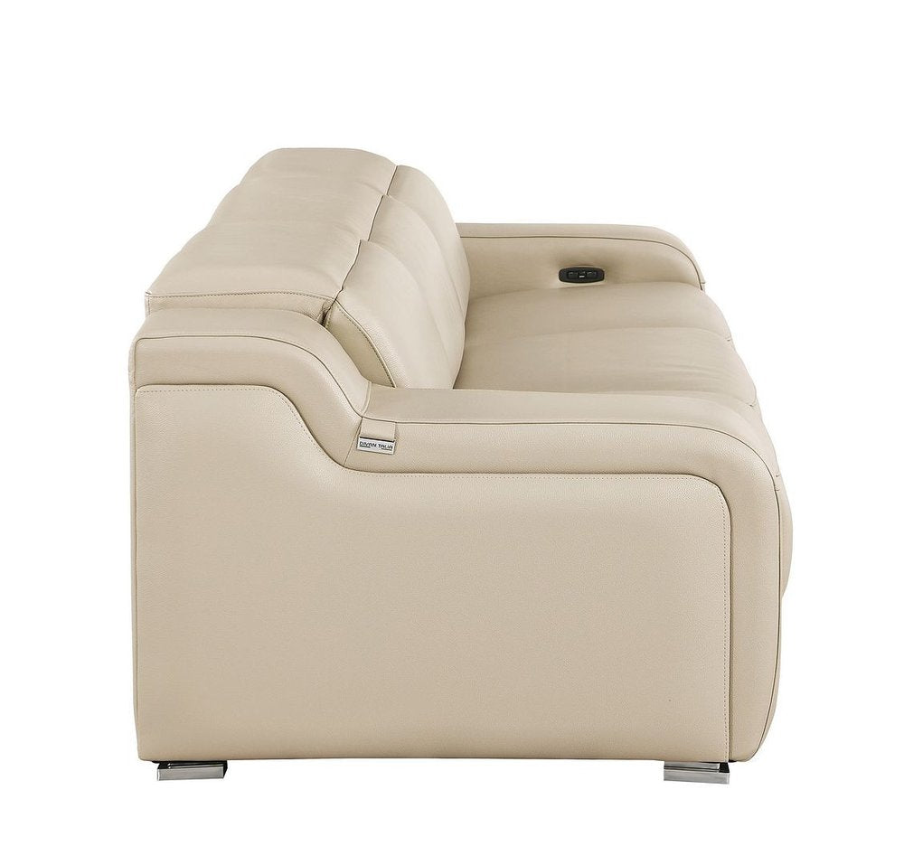 103" White Italian Leather Reclining USB Sofa