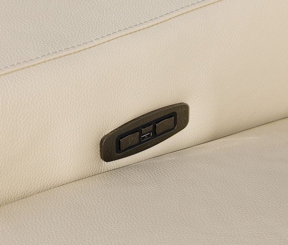 103" White Italian Leather Reclining USB Sofa
