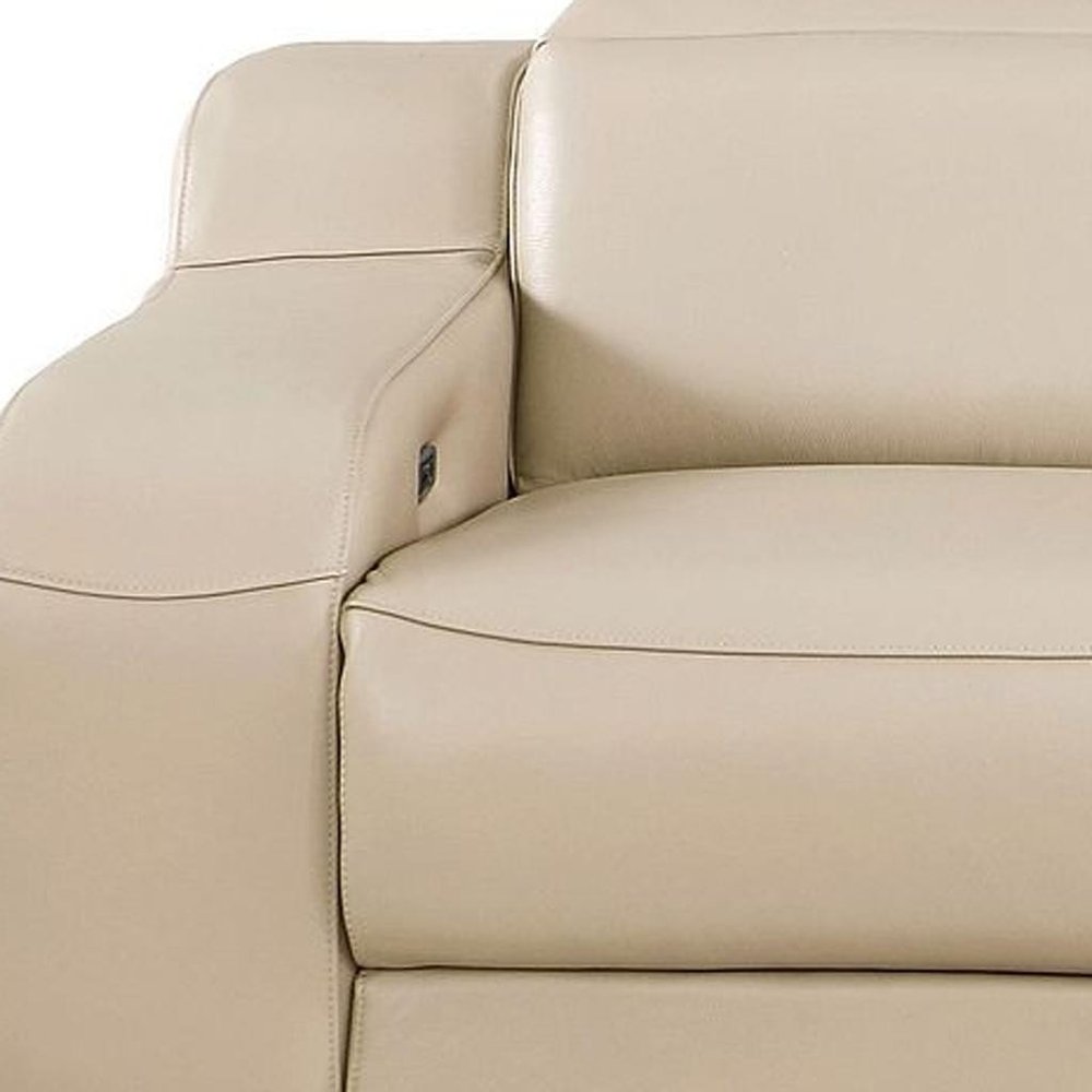 103" White Italian Leather Reclining USB Sofa
