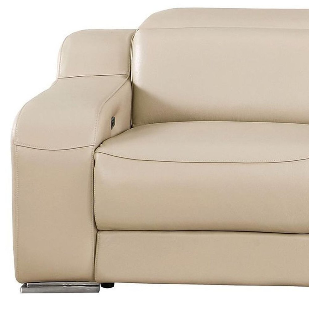 103" White Italian Leather Reclining USB Sofa
