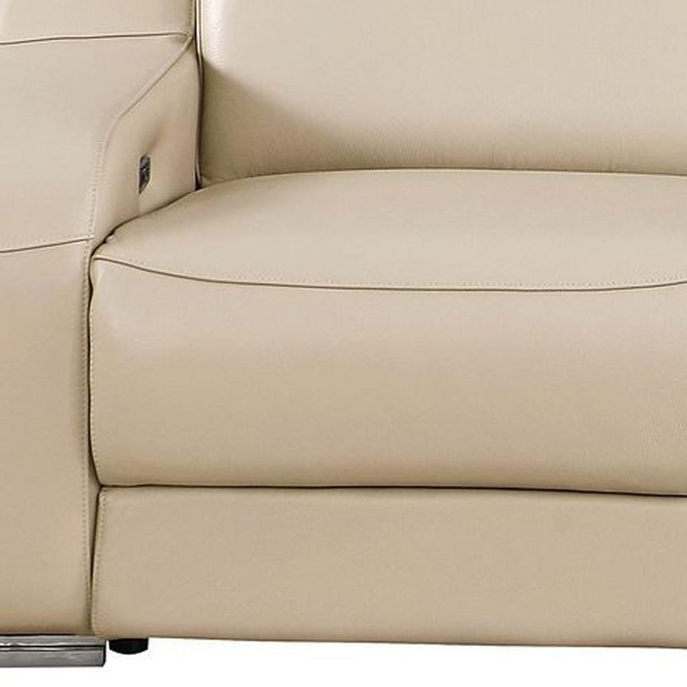 103" White Italian Leather Reclining USB Sofa