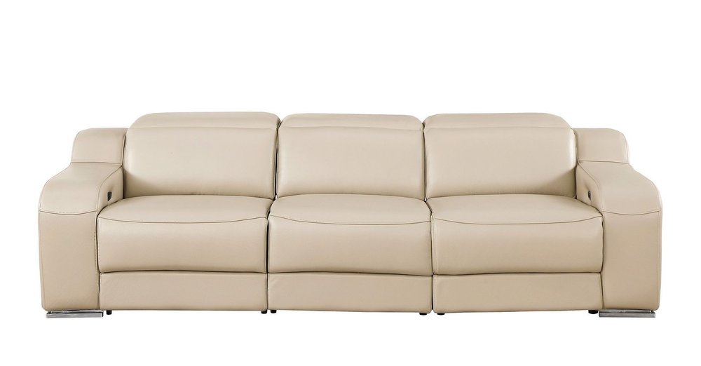 103" White Italian Leather Reclining USB Sofa