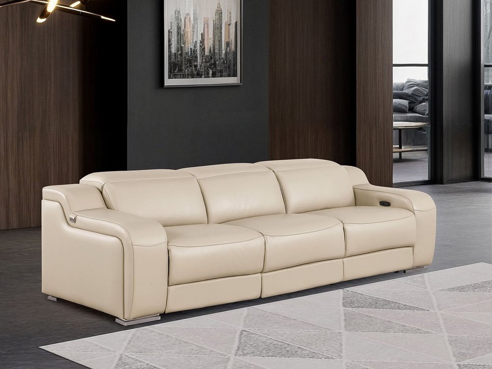 103" White Italian Leather Reclining USB Sofa