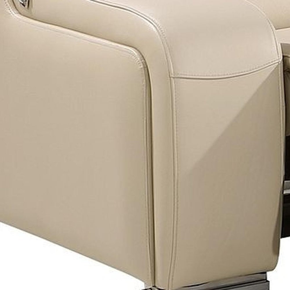 129" White Italian Leather Reclining USB Sofa And Storage
