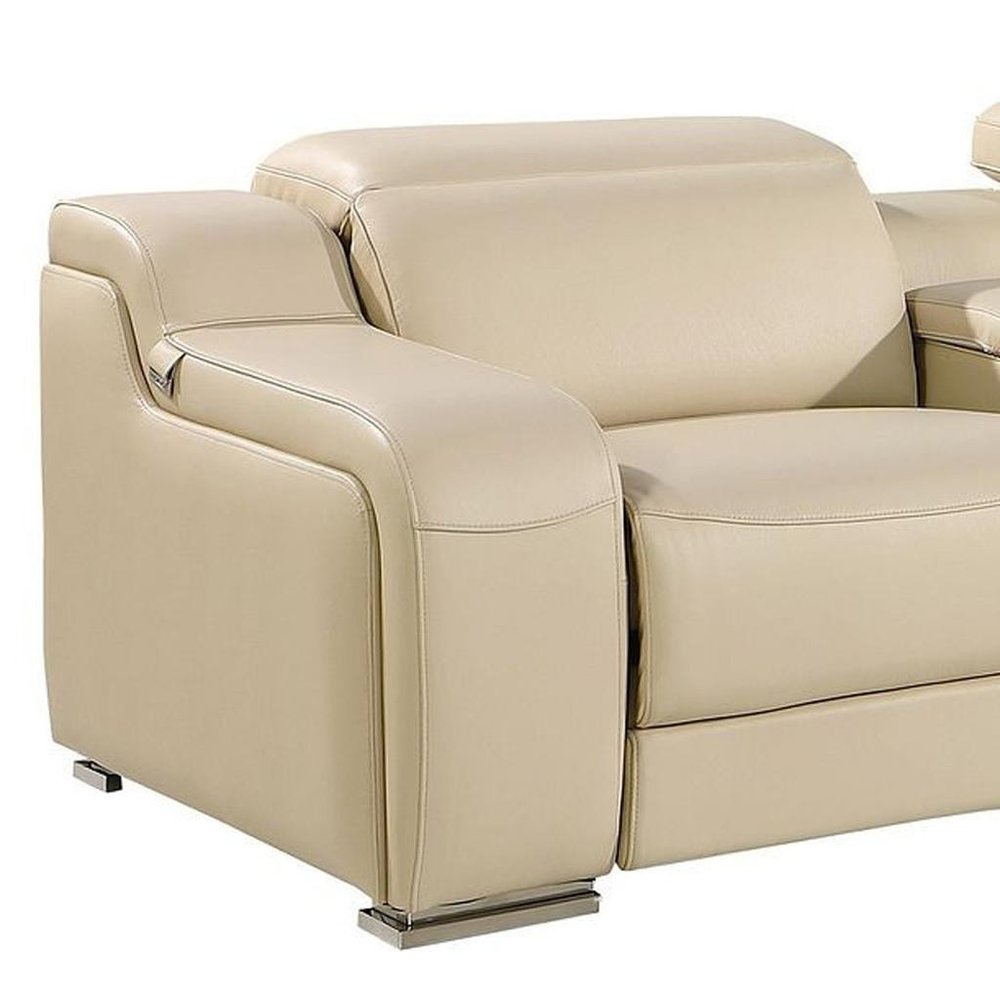 169" White Italian Leather Reclining USB and Wireless Charger Sofa And Storage