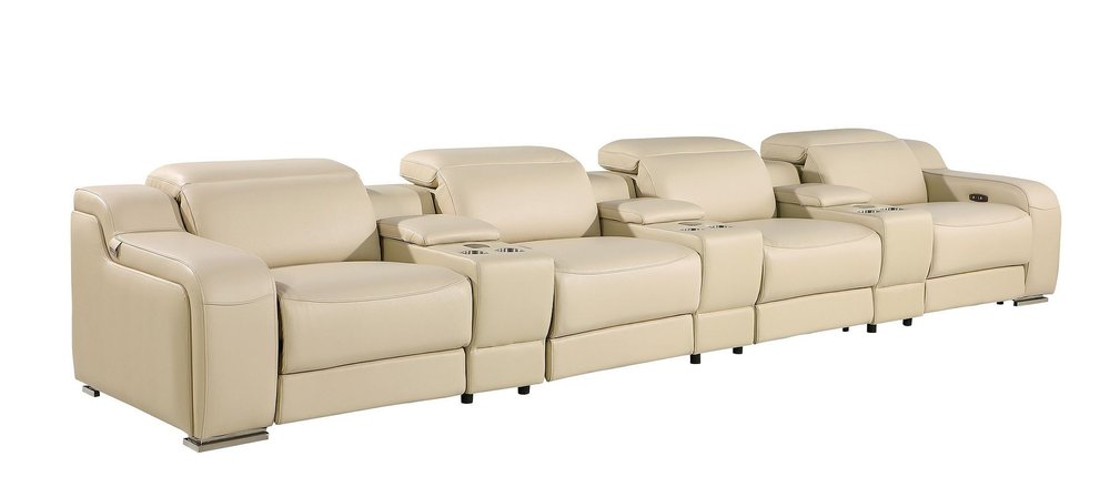 169" White Italian Leather Reclining USB and Wireless Charger Sofa And Storage