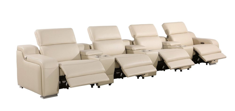 169" White Italian Leather Reclining USB and Wireless Charger Sofa And Storage