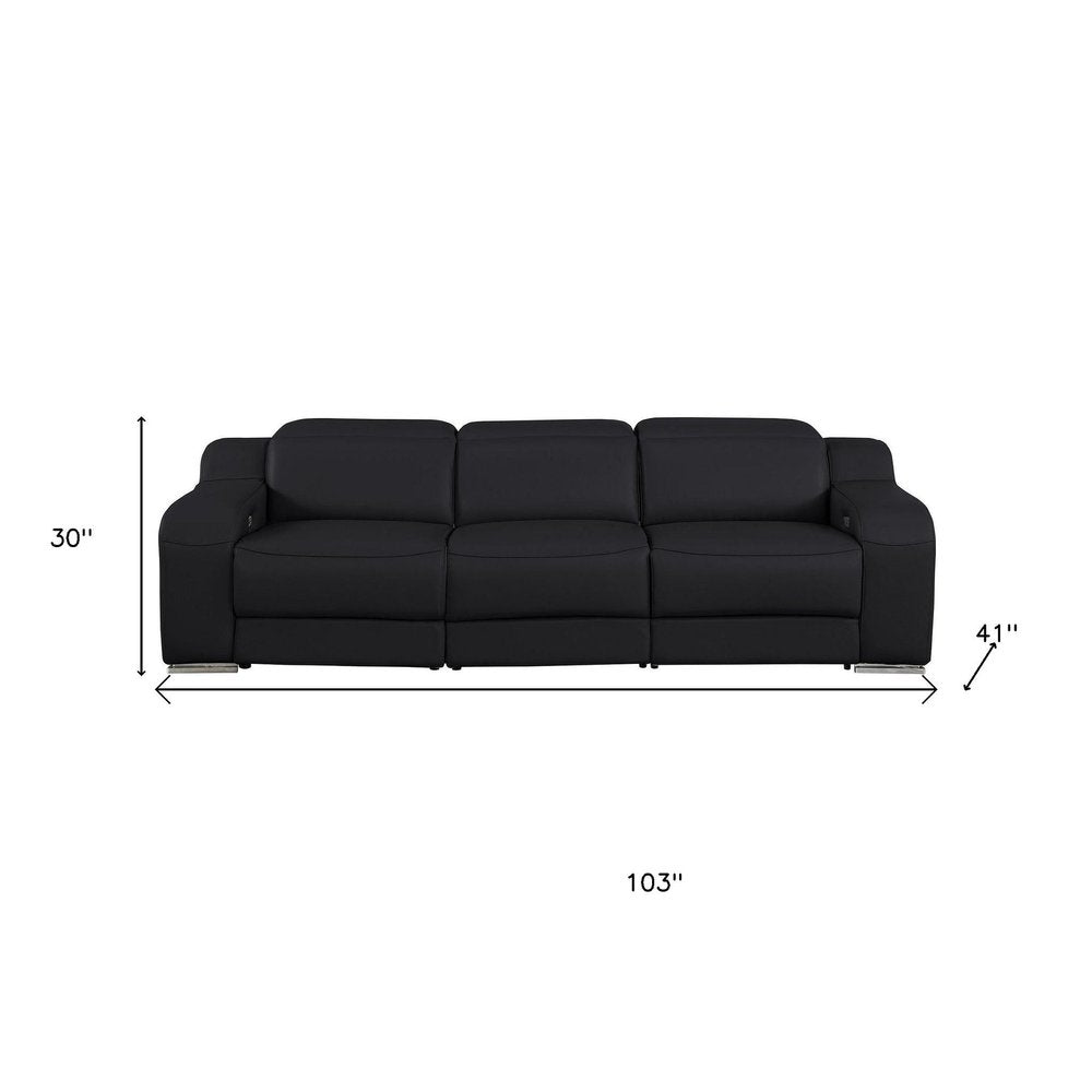103" White Italian Leather Reclining USB Sofa