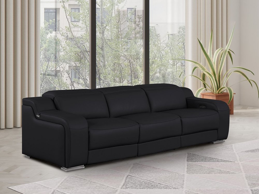 103" White Italian Leather Reclining USB Sofa