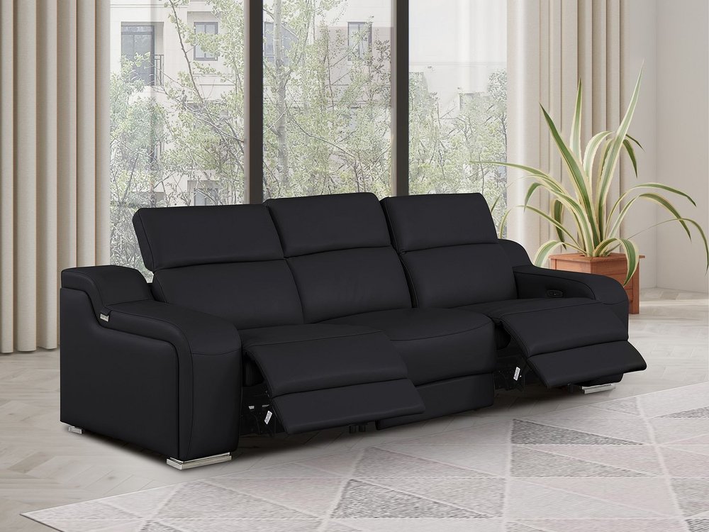 103" White Italian Leather Reclining USB Sofa