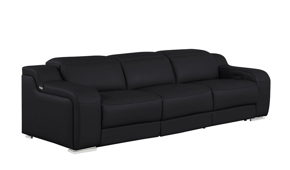 103" White Italian Leather Reclining USB Sofa